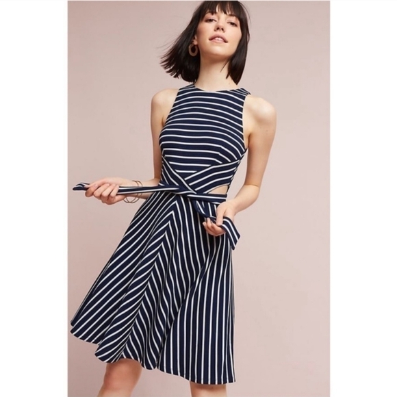 Anthropologie Dresses & Skirts - Anthropologie x Hutch Kinsley Blue and White Striped Cutout Dress Size Medium